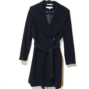 Larry Levine Classic Black Wool Luxurious Shawl Collar Coat Size 10